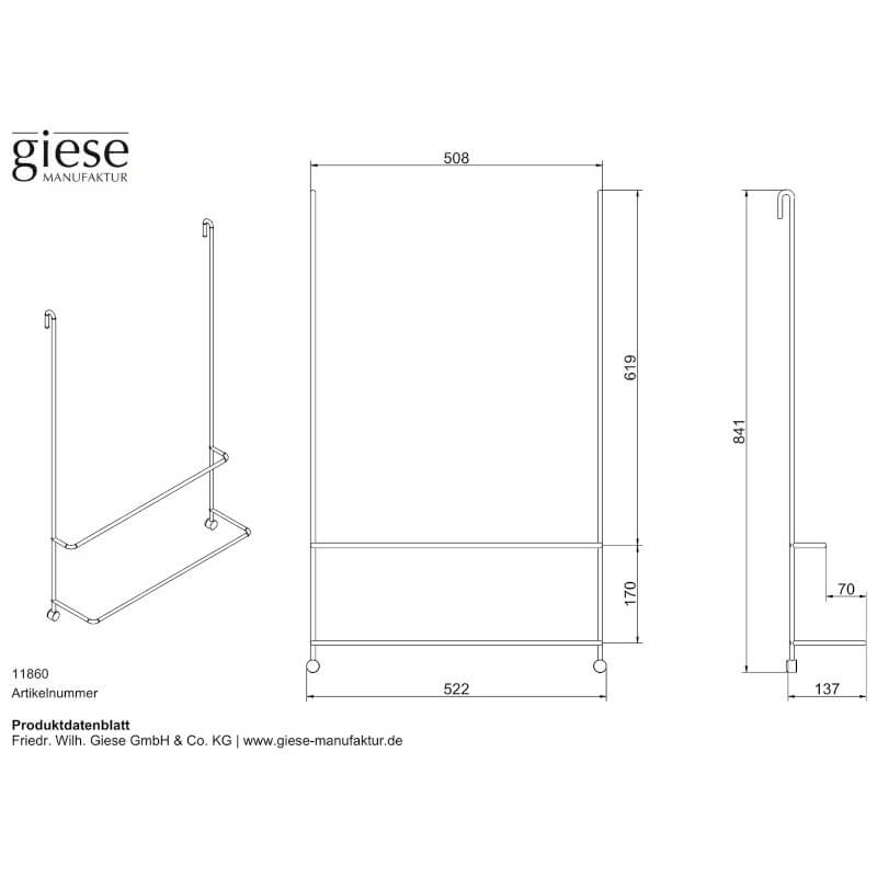 Badetuchhalter "Server" von Giese: Der Handtuchhalter zum Einhängen (520mm) ist ein stilvoller Handtuchhalter.