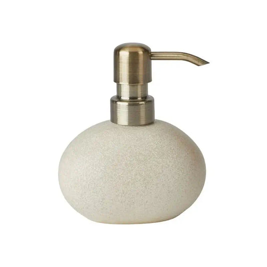usgefallener Seifenspender Ugo aus beige Steingut in ovaler Form für das moderne Bad