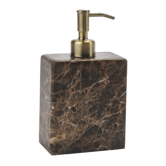 Flacher, brauner Marmor-Seifenspender von Aquanova Hammam: Elegante Form und natürliches Material für ein luxuriöses Ambiente.