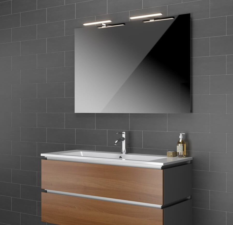 Ucello Spiegel mit LED-Aufsatzleuchten, maßgefertigt: Moderner Spiegel für Ihr Zuhause.