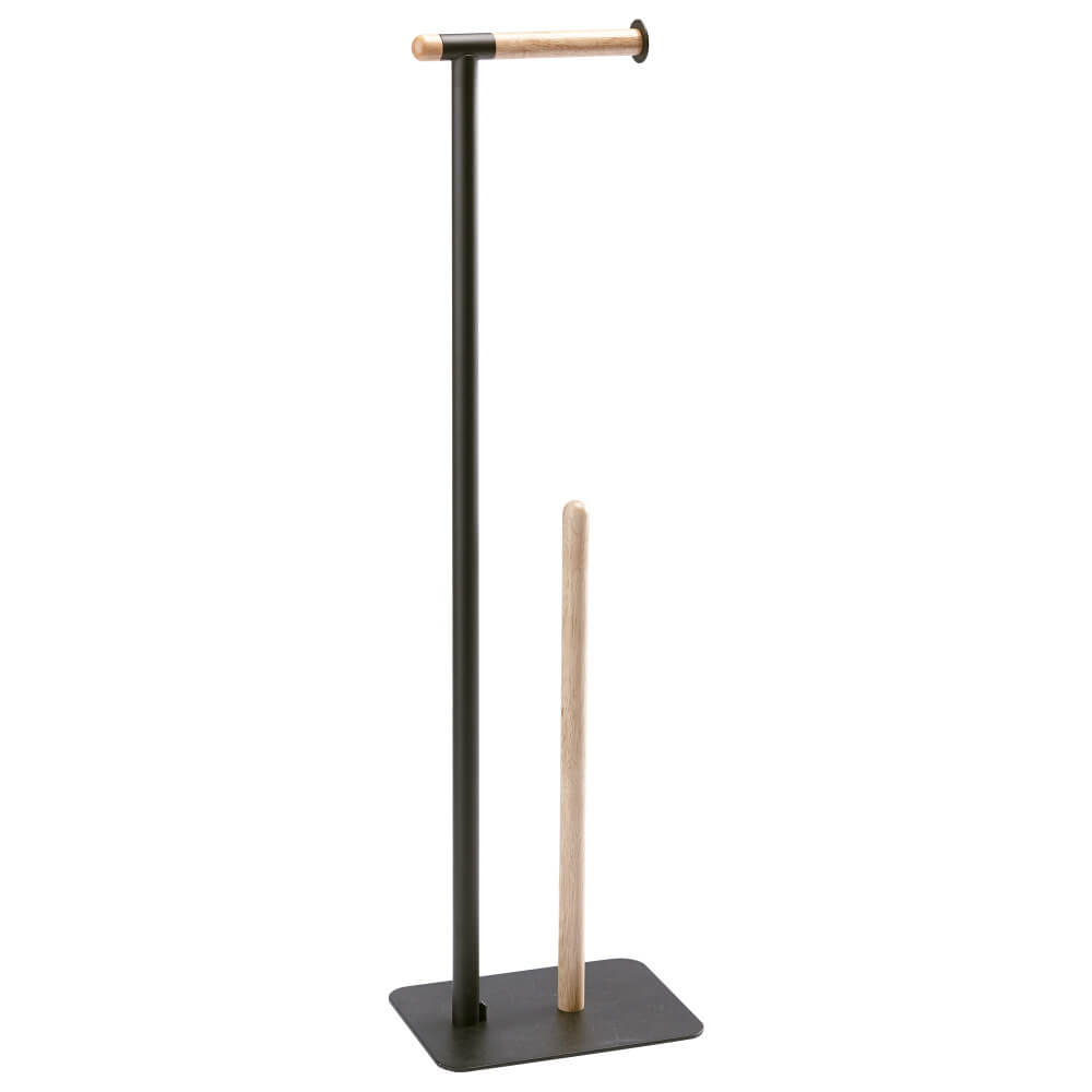 Stehender Toilettenpapierständer oder WC-Papierrollenhalter, Farbe Schwarz, Modell Oscar von Aquanova.