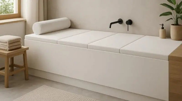 Badewannen-Abdeckung als Sitz- & Liegefläche – innovative Bad-Lounger, Badewannenauflagen und Badewannenbrücken in vielen Farben und Maßanfertigung