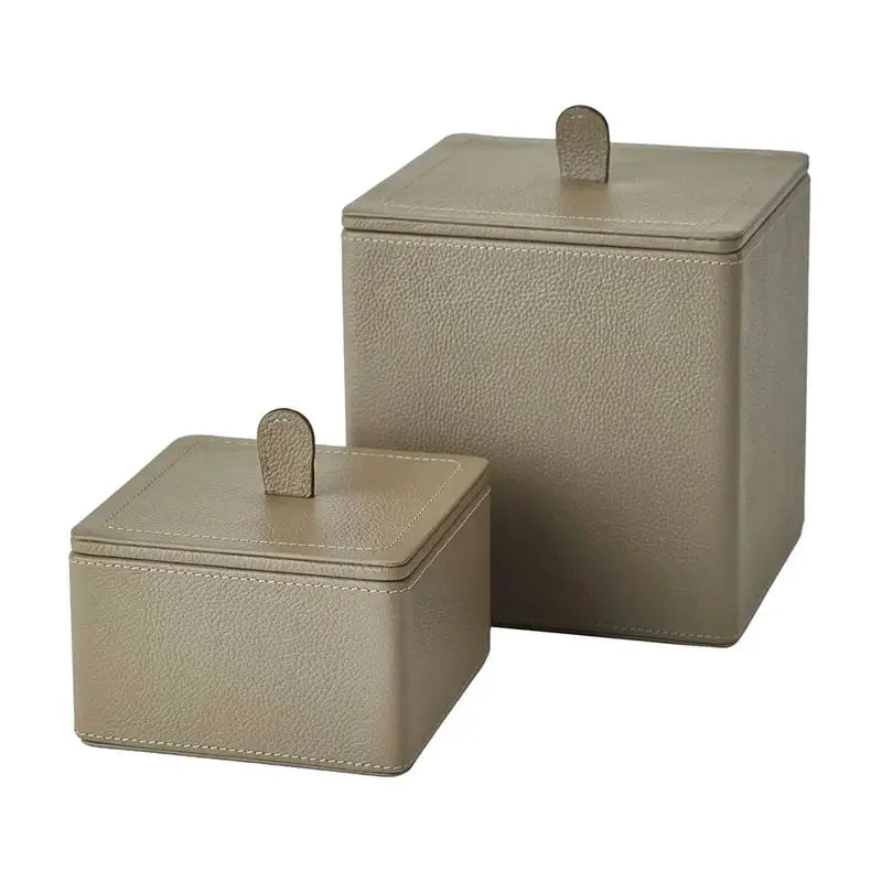 Aufbewahrungsbox Set mit Deckel aus Leder in Taupe – AQUANOVA Lotus