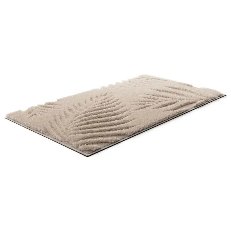 Badematte Ferya in Beige – Hochflor-Badezimmerteppich mit Palmen-Design
