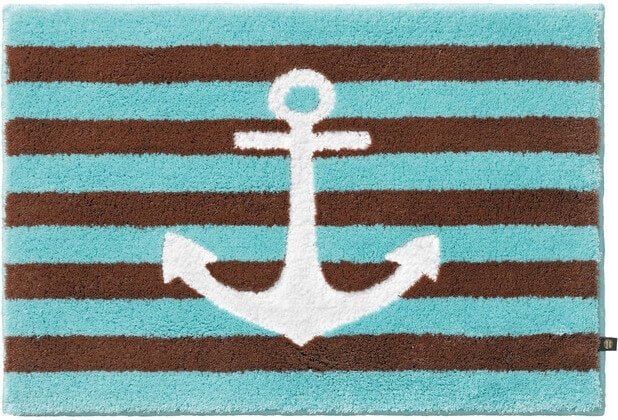 Badteppich auf Maß, maritimes Anker-Motiv in Ice-Cappuccino-Weiß, hochwertig und individuell gestaltet.