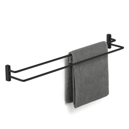 Badetuchhalter von Giese: Die schwarze Etagere mit 2 Stangen zum Kleben oder Schrauben ist ein stilvoller Badetuchhalter.