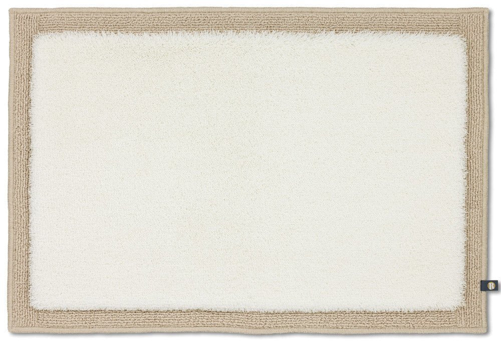 Badezimmerteppich Maß Frame von Rhomtuft in Ecru-Creme, individueller Teppich für ein stilvolles Bad.