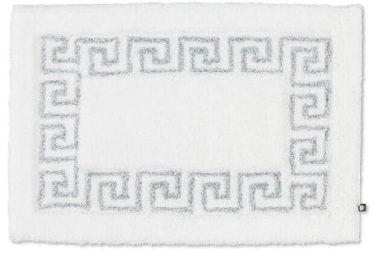 Rhomtuft Mäander Badezimmerteppich nach Maß: Eleganter Teppich in Weiß Silberlurex mit besonderem Glanz.