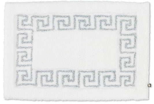 Rhomtuft Mäander Badezimmerteppich nach Maß: Eleganter Teppich in Weiß Silberlurex mit besonderem Glanz.