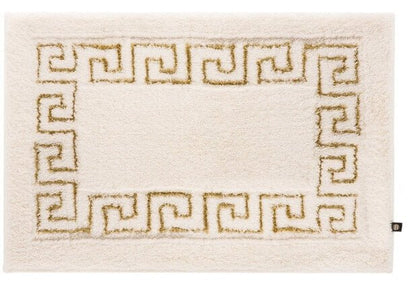 Badezimmerteppich nach Maß, Mäander in Natur-Jasmin mit Gold von Rhomtuft, ein natürlicher und individueller Teppich.
