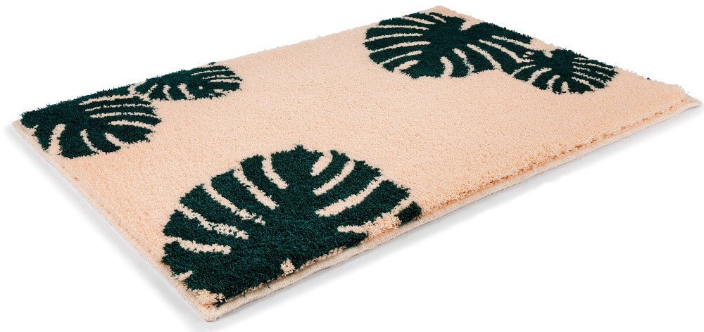 Rhomtuft Monstera Badezimmerteppich nach Maß, Crevette/Sumatra: Teppich mit Palmen-Motiv für Ihr Bad.