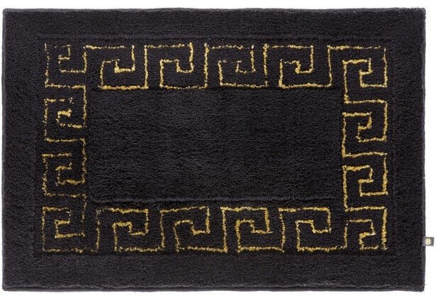 Badteppich/Badezimmermatte Maßanfertigung, Mäander in Schwarz-Gold, ein luxuriöser und individueller Teppich.