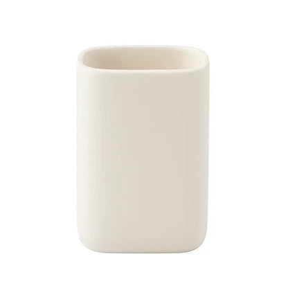 Becher Oscar in Offwhite – Keramik-Zahnbürstenhalter mit Holzdetail für ein stilvolles Badezimmer