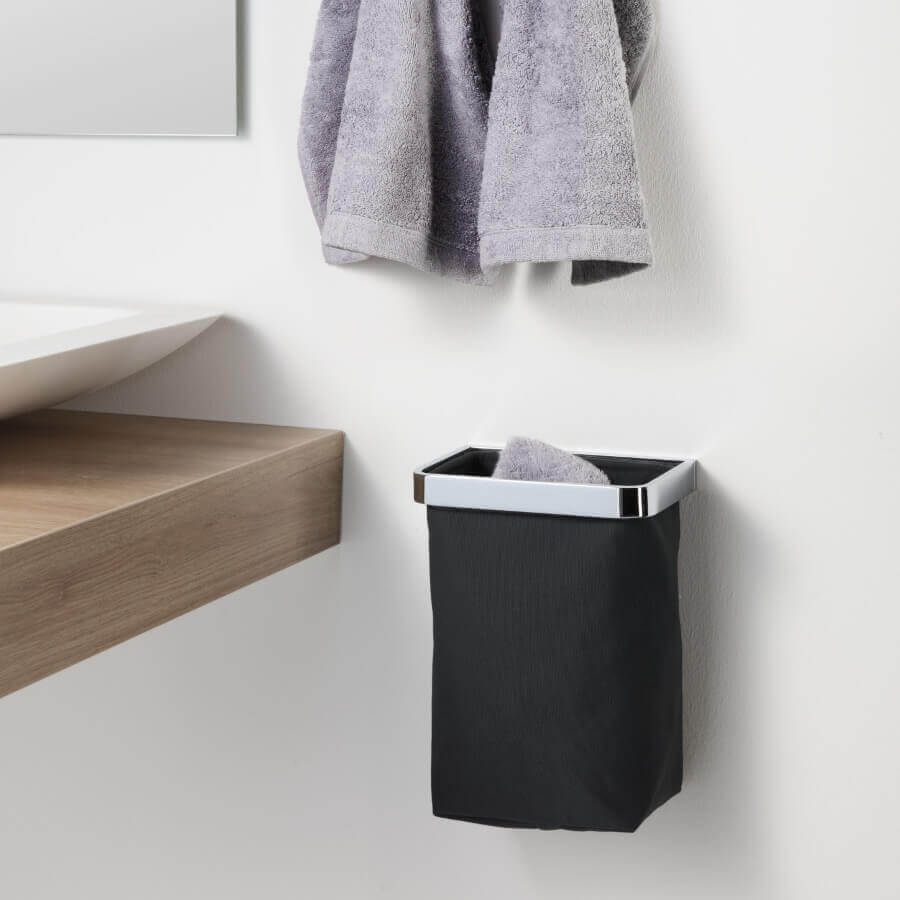 Schwarzer Gästehandtuchhalter zur Wandmontage, zum Kleben ohne Bohren: Praktischer Handtuchhalter für Gäste-WC oder Bad, einfache Montage ohne Bohren.