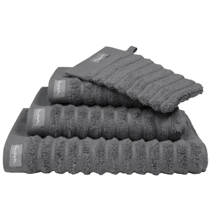 Vandyck Home Wave Handtuch – 100% Baumwolle, 550 g/m² – dunkelgrau / 2er Set Gästehandtuch 40 x 60 cm