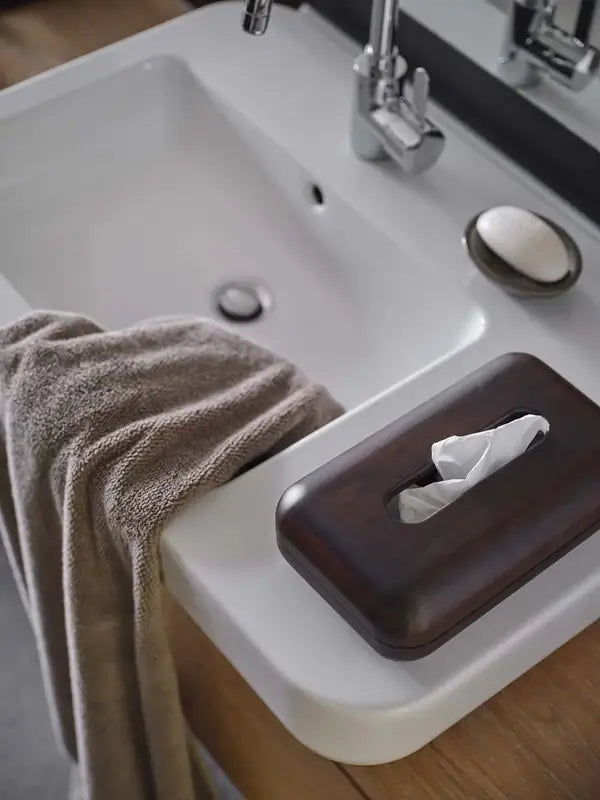 Kosmetiktuchbox aus Holz in Ebony von Aquanova – moderner Kosmetiktuchhalter in dunkler Holzoptik für Waschtisch und Badezimmer
