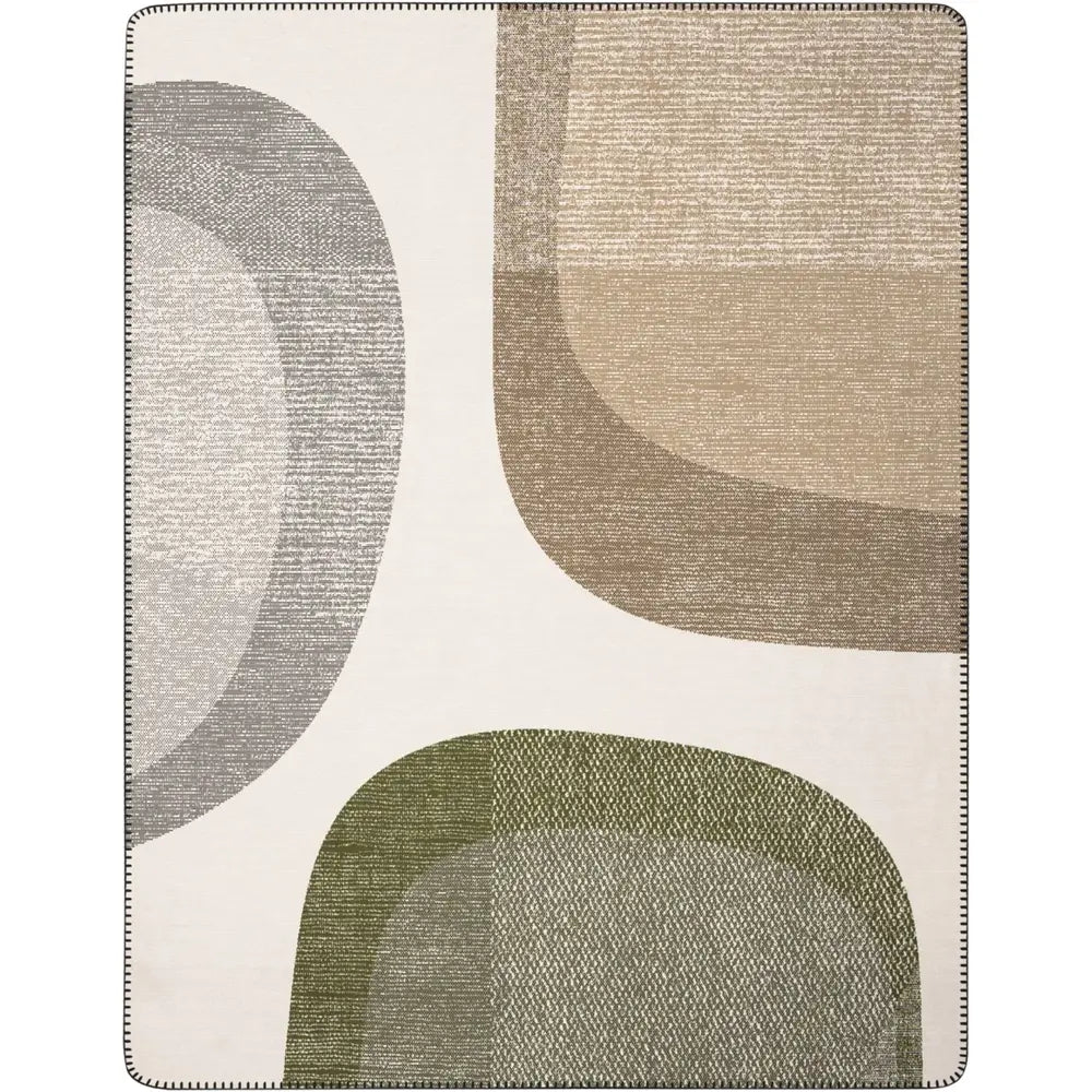 Kuscheldecke Nordic Rock, Wohndecke mit grafischem Muster in Grau, Beige und Grün, weiches Baumwoll-Mischgewebe