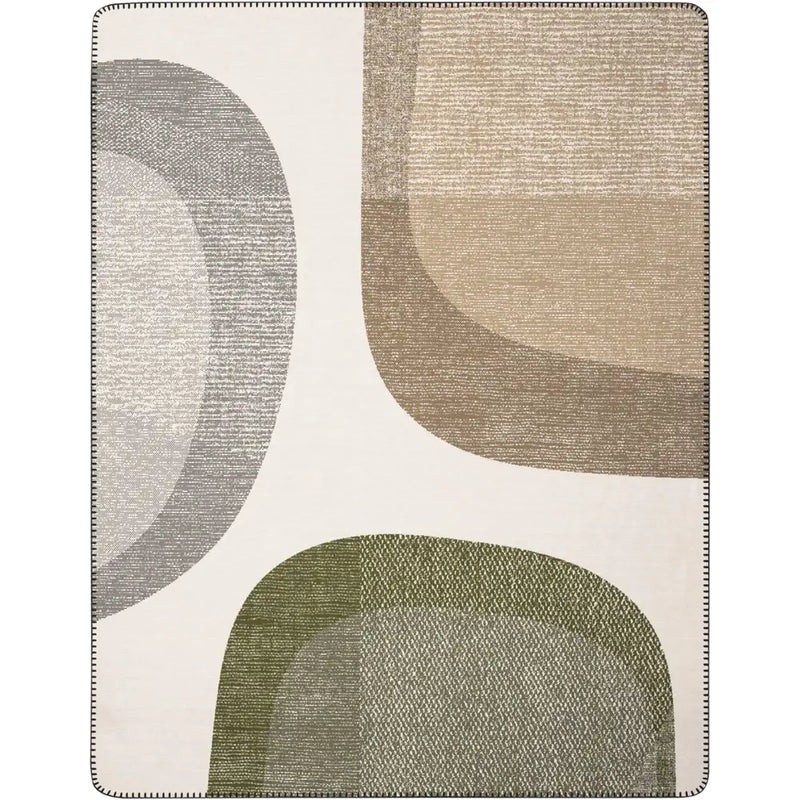 Kuscheldecke Nordic Rock, Wohndecke mit grafischem Muster in Grau, Beige und Grün, weiches Baumwoll-Mischgewebe