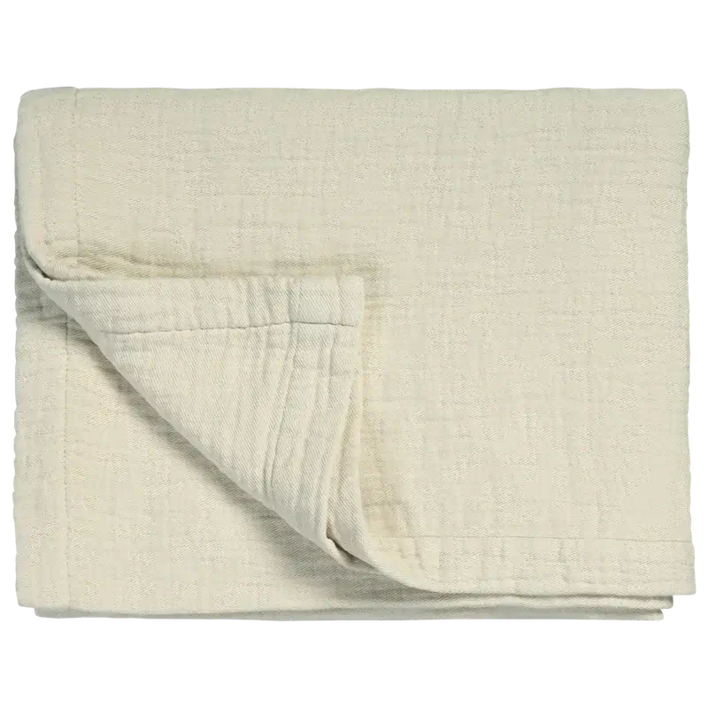 Leichte Tagesdecke Vandyck Pure 68 in Creme, gefalteter Bettüberwurf mit feiner Webstruktur und breitem Saum
