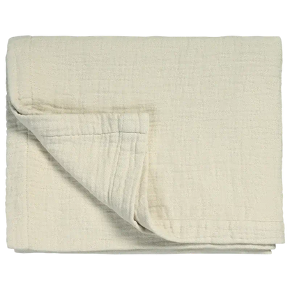 Leichte Tagesdecke Vandyck Pure 68 in Creme, gefalteter Bettüberwurf mit feiner Webstruktur und breitem Saum
