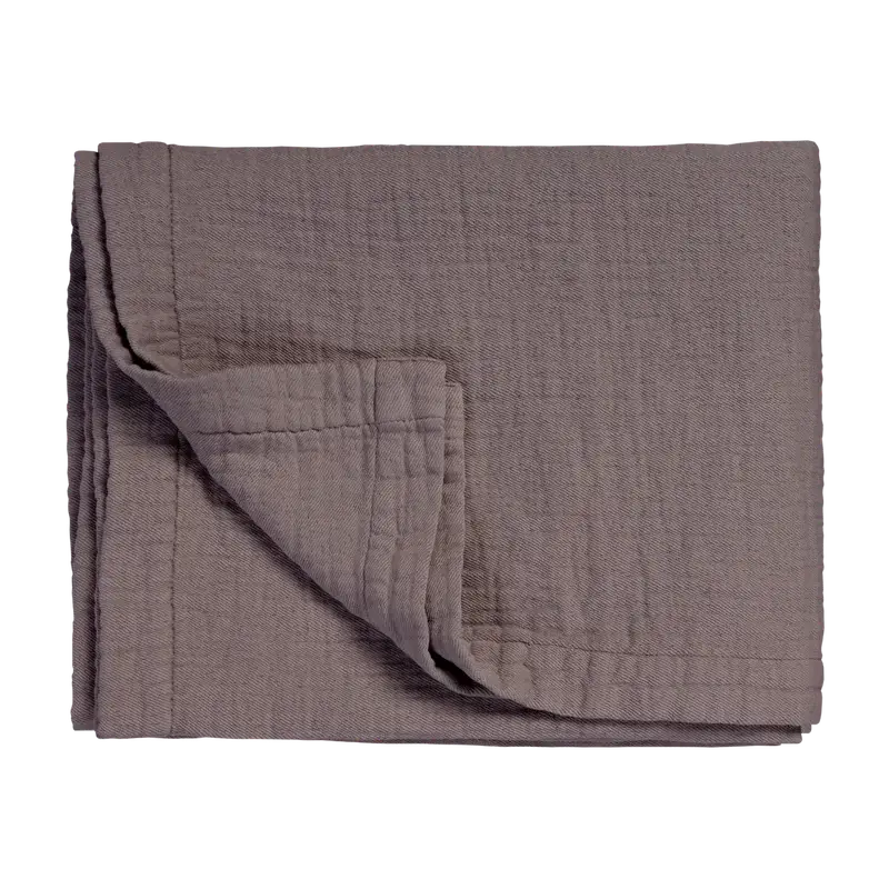 Leichte Tagesdecke Vandyck Pure 68 in Moonscape Violett, gefalteter Bettüberwurf mit feiner Webstruktur und breitem Saum
