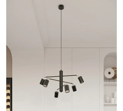 Schwarze minimalistische Pendelleuchte mit zylindrischen Lampenschirmen, moderne mehrflammige Deckenleuchte