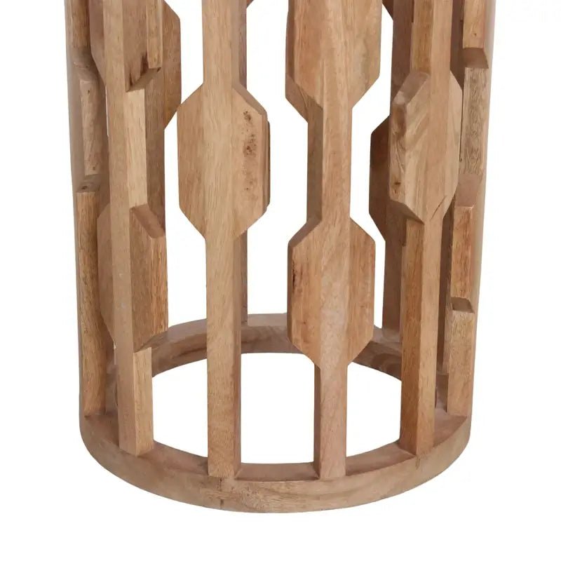 Runder Beistelltisch Aceh aus Holz und Marmor – Boho-inspiriertes Styling mit warmen Farben und natürlicher Leichtigkeit