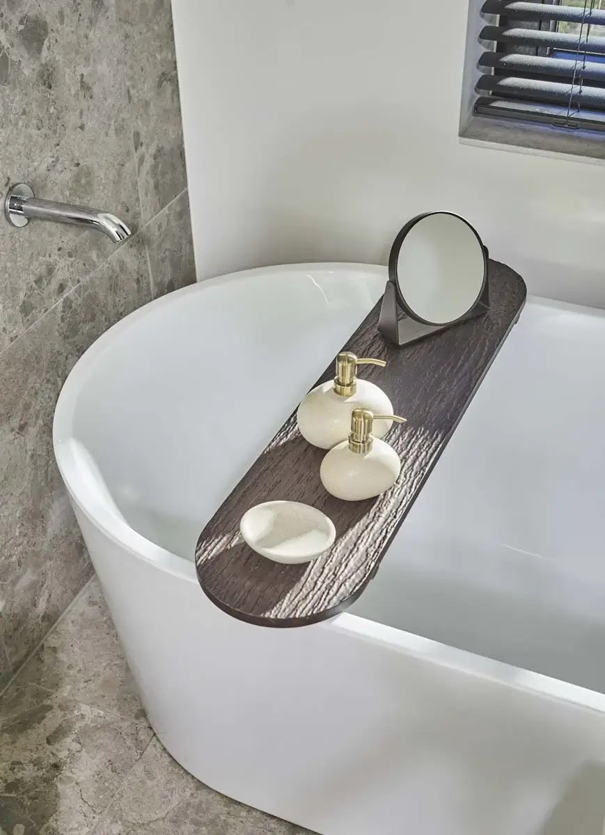 Aquanova Forte Schminkspiegel Pecan im Badezimmer – Standspiegel braun mit Vergrößerung 1:7