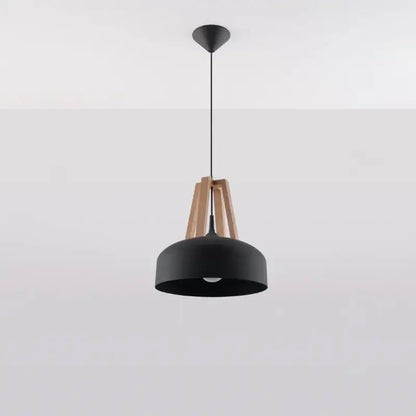 CASCO Hängelampe in Schwarz mit naturfarbenem Holzdetail – moderne Pendelleuchte für Küche, Esszimmer und minimalistische Wohnräume