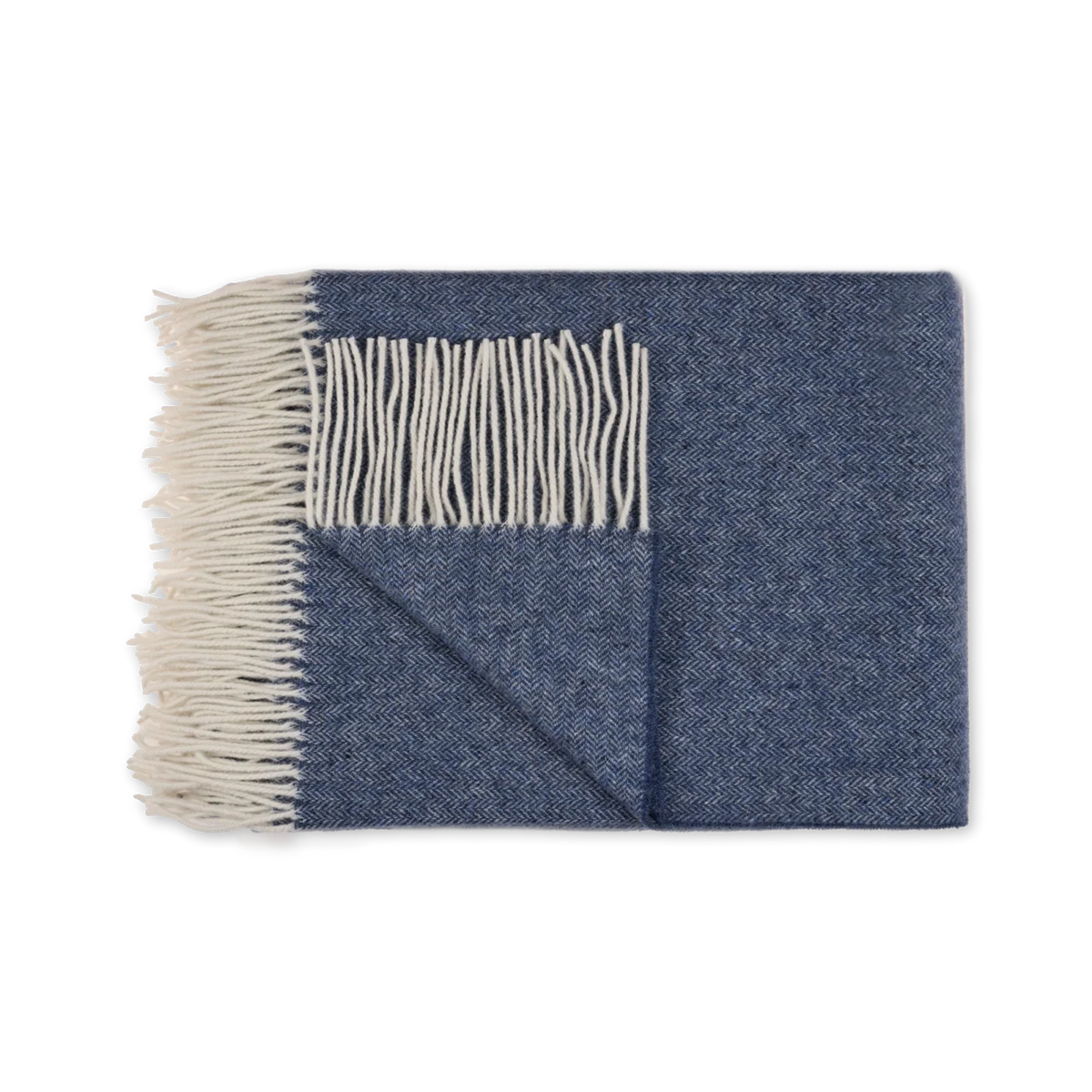 Plaid Merinowolle Kaschmir mit Fransen in Blau – Kuscheldecke Vandyck Serina Home