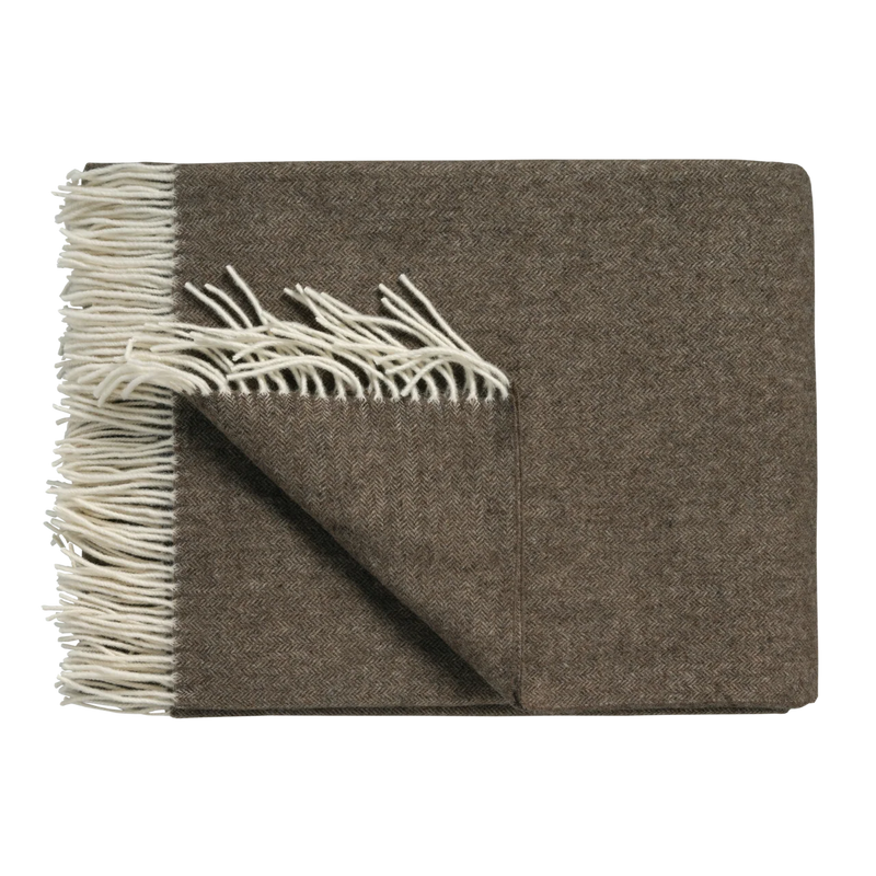 Plaid Merinowolle Kaschmir mit Fransen in Espresso – Vandyck Serina Home