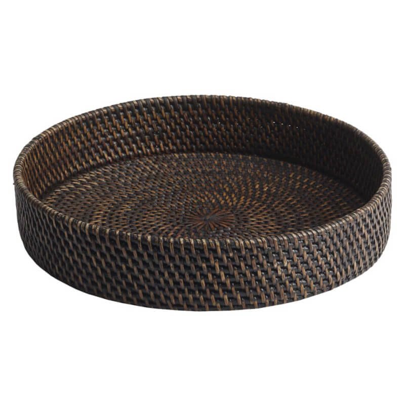 Rattan-Tablett rund Cino Dunkelbraun Pecan – praktisches Ablagetablett von Aquanova