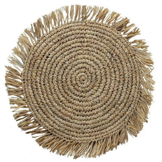 Rundes Tischset "Ambon Soeji" im Boho-Stil: Das Platzset mit Fransen im Ibiza-Stil ist ein stilvolles Tischset.