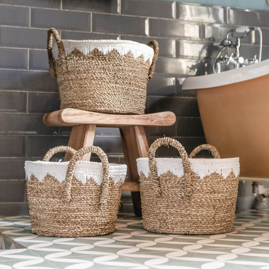 Seegraskorb "Waigeo" mit Griffen: Der stabile Aufbewahrungskorb mit Muster ist ein praktischer Korb.