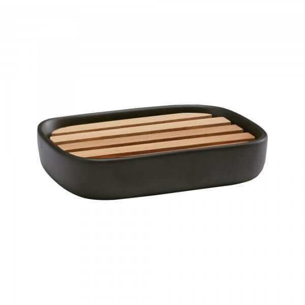 Badaccessoires Schwarz Keramik Holz – Aquanova Oscar – Seifenschale