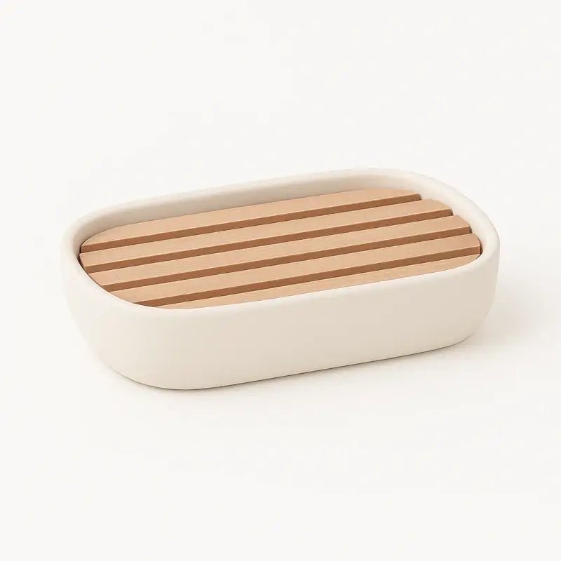 Badaccessoires Offwhite Keramik Holz – Aquanova Oscar – Seifenschale
