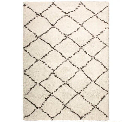 Großer, weicher Teppich Casablanca in Beige mit Rautenmuster – gemütlicher Wohnteppich für modernes Interior