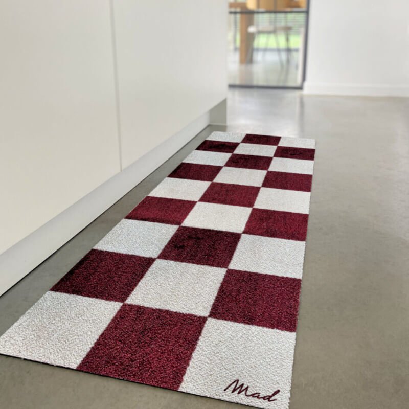 Waschbarer, rutschfester Teppich Läufer 100x50 cm Dizzy Dunkelrot-Weiß