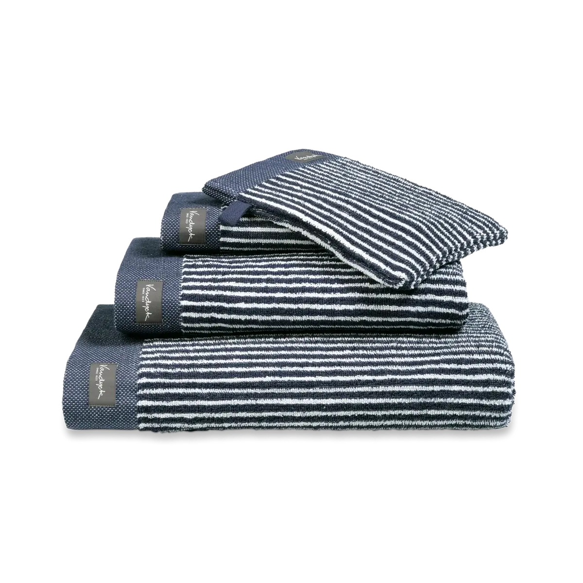 Gestreiftes Vandyck Petit Ligne Handtuch Blue Ink – schmal gestreift, weiche Baumwolle & stilvolles Baddesign