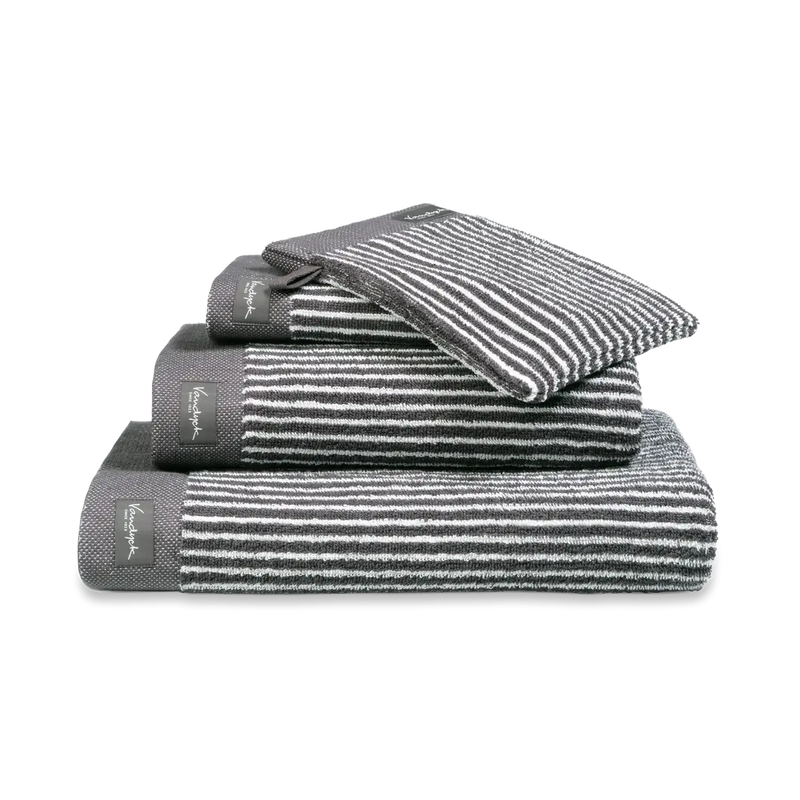 Vandyck Petit Ligne Handtuch Offblack – schmal gestreift, weiche Baumwolle & elegantes Badtextil in Dunkelgrau
