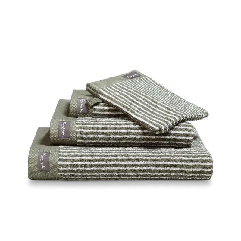 Gestreifte Handtücher Vandyck Home Petit Ligne – olive / 2er Set Gästehandtuch 30 x 50 cm