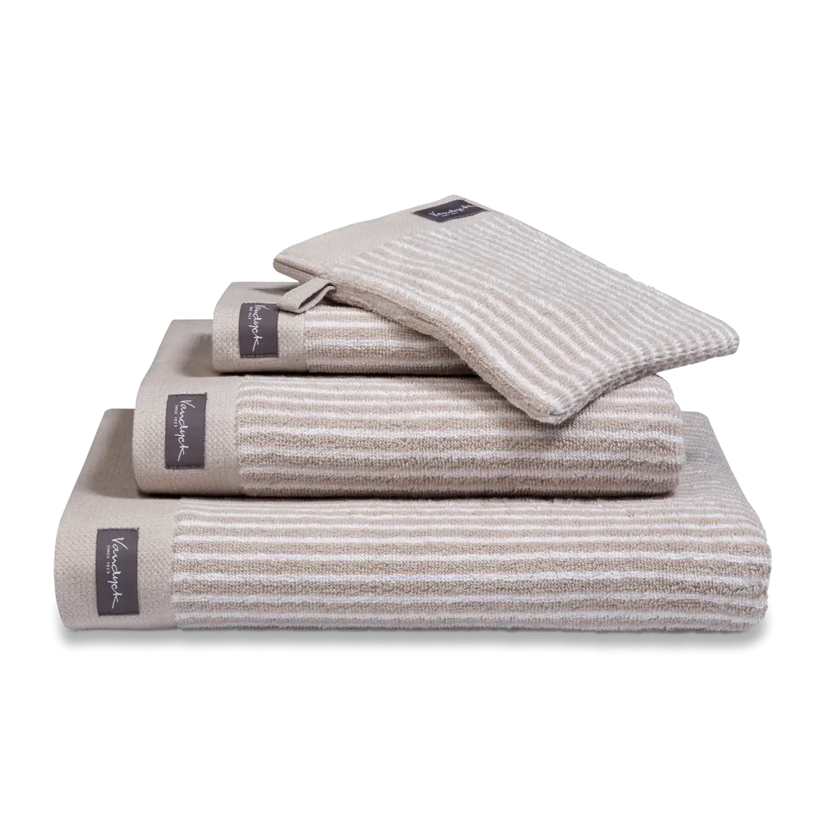 Vandyck Petit Ligne Handtuch White Beige – schmal gestreift, klassisch hell & weiche Baumwolle fürs Badezimmer