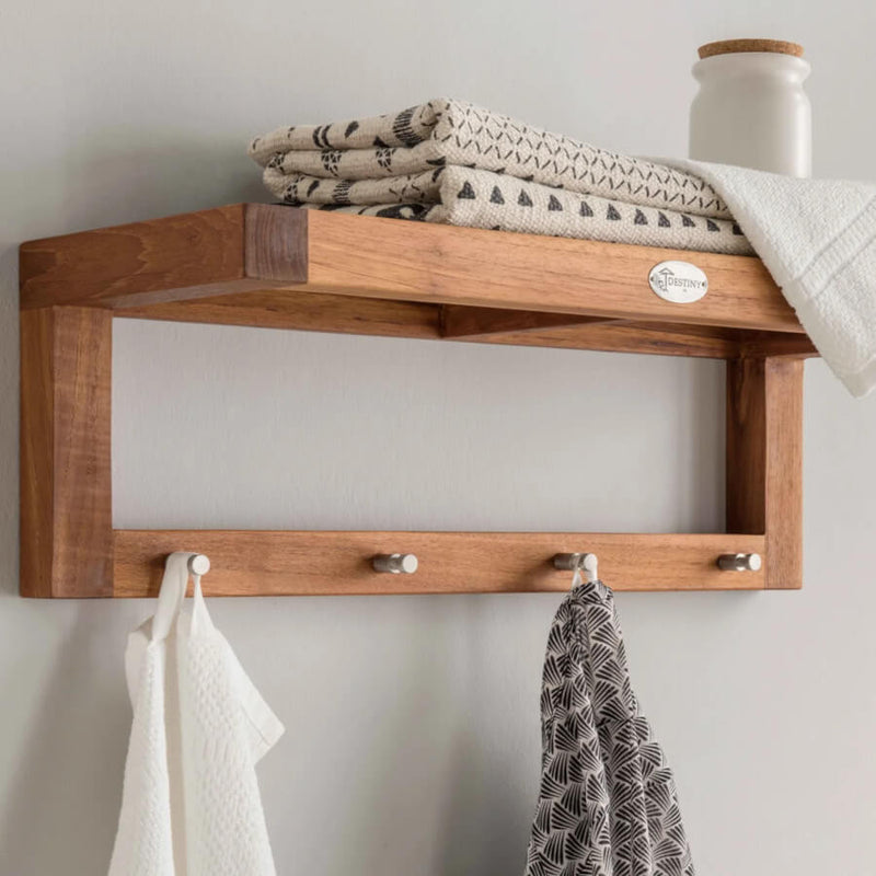 Destiny/Spa Teakholz-Wandbord als Handtuchablage: Natürliche Holzoptik für Ihr Badezimmer, praktische Ablagefläche.