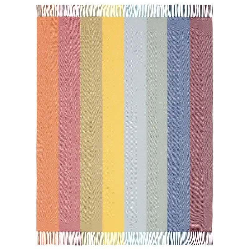 Bunte Wohndecke mit farbigen Streifen und langen Fransen
