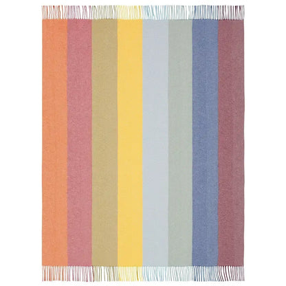 Bunte Wohndecke mit farbigen Streifen und langen Fransen